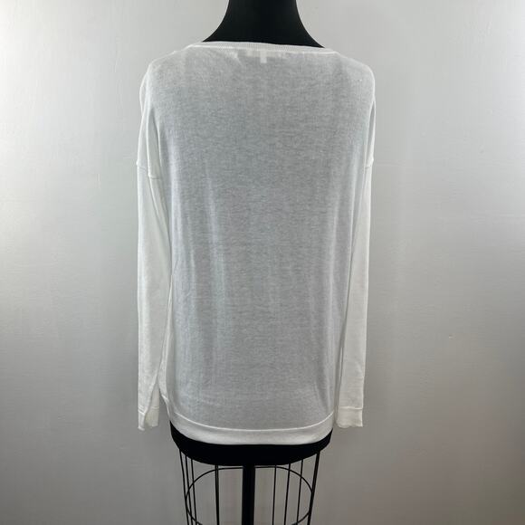 Minnie Rose White XS Top Round Neck Restore Asymmetrical Long Sleeve Pullover - Picture 7 of 10